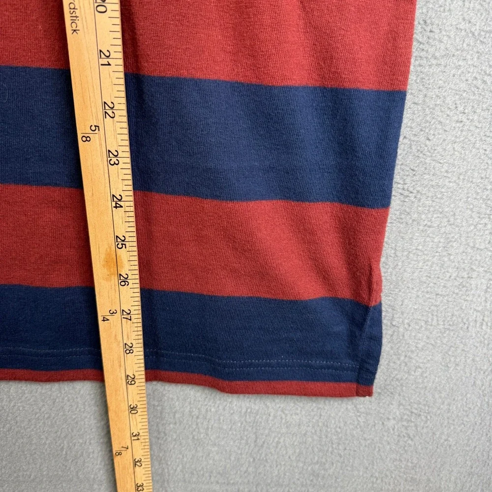 Eddie Bauer Mens‎ Rugby Shirt Medium Red Navy Blue Striped Long Sleeve Cotton